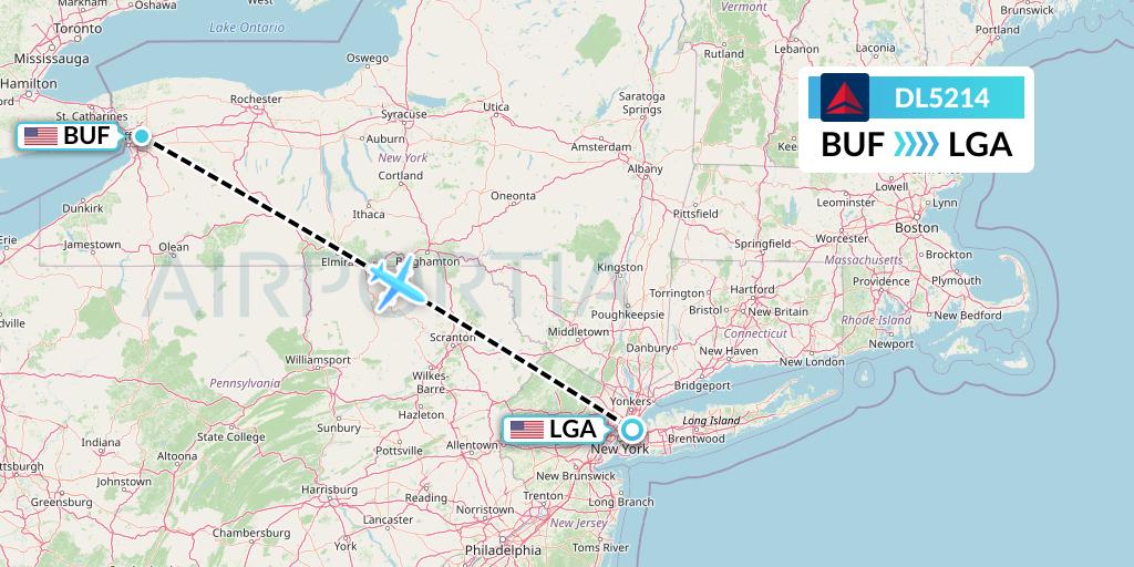 DL5214 Delta Air Lines Flight Map: Buffalo to New York