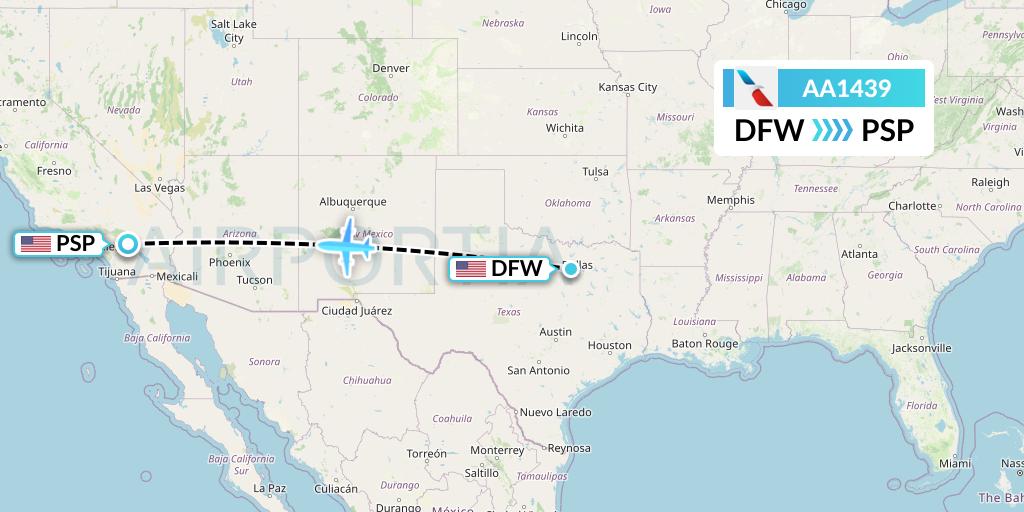 AA1439 American Airlines Flight Map: Dallas to Palm Springs
