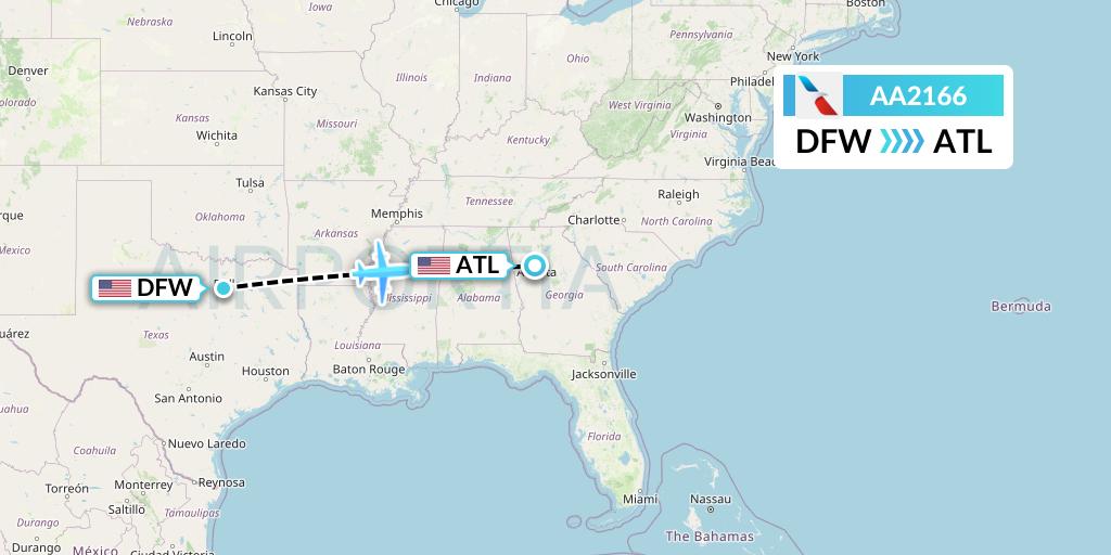 AA2166 American Airlines Flight Map: Dallas to Atlanta