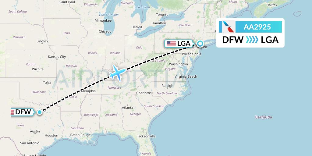 AA2925 American Airlines Flight Map: Dallas to New York