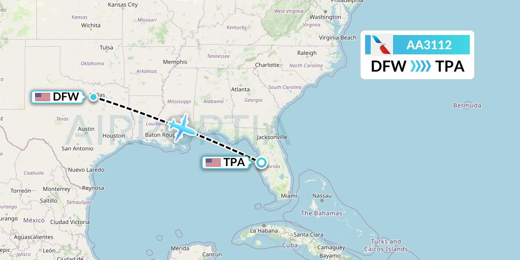 AA3112 American Airlines Flight Map: Dallas to Tampa