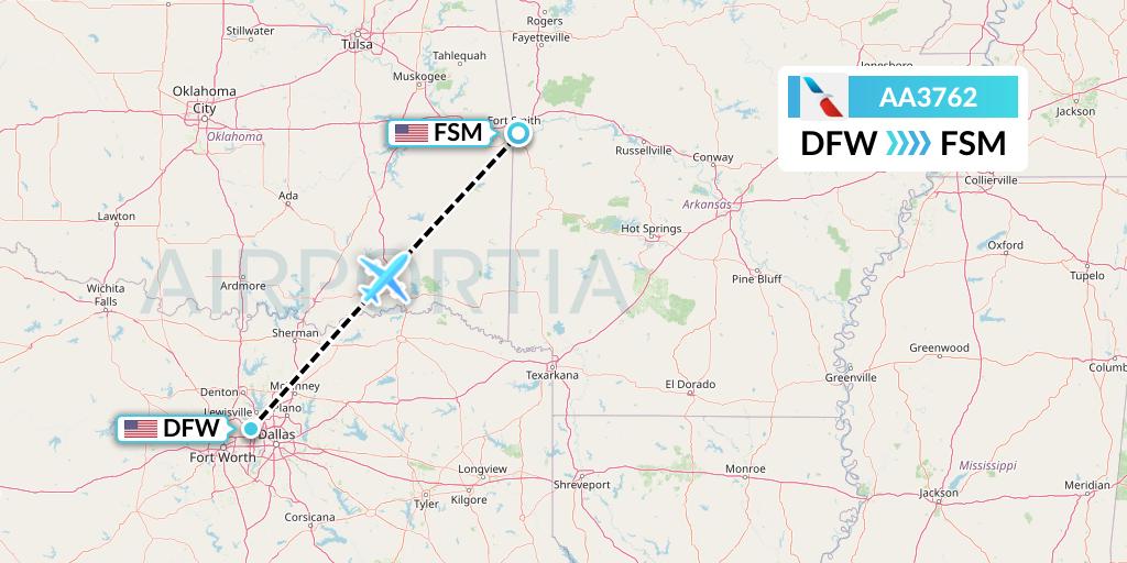 AA3762 American Airlines Flight Map: Dallas to Fort Smith