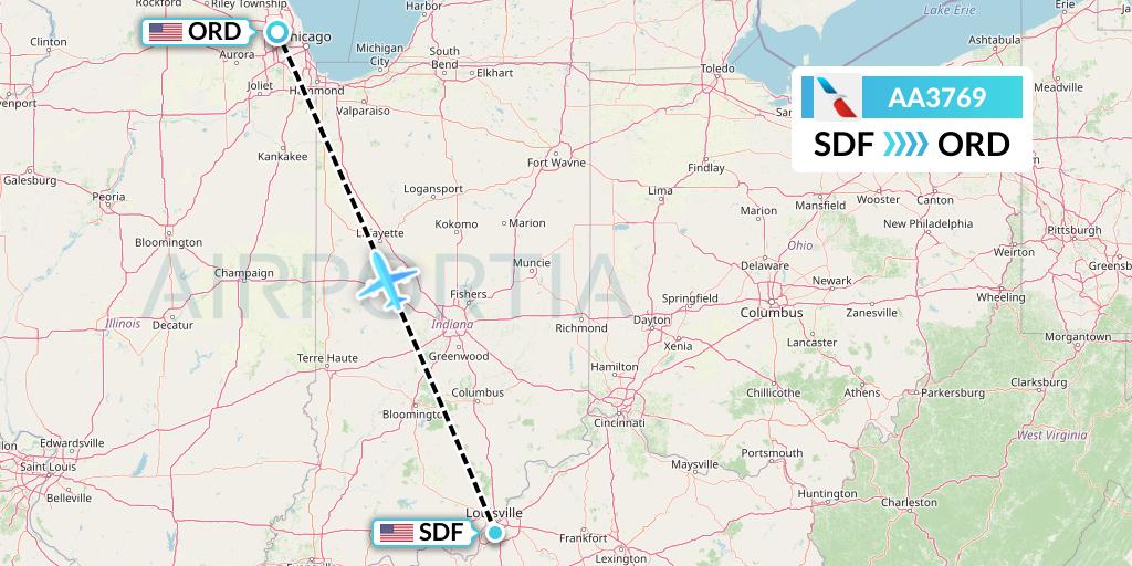 AA3769 American Airlines Flight Map: Louisville to Chicago