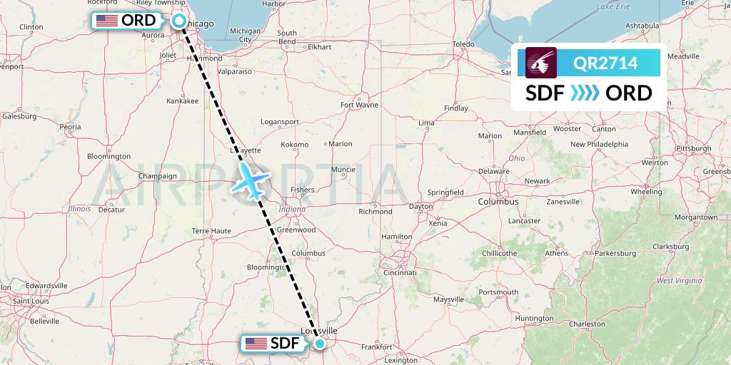 QR2714 Qatar Airways Flight Map: Louisville to Chicago