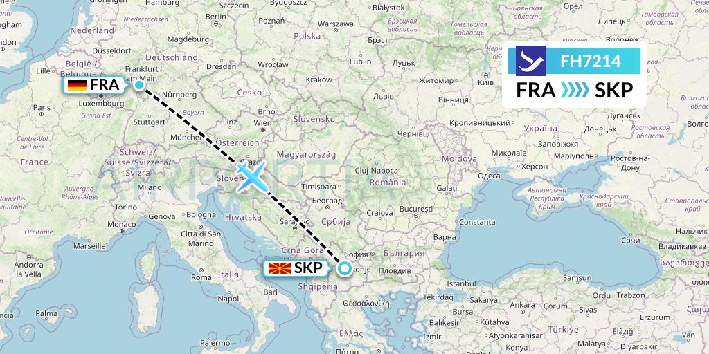 FH7214 Freebird Airlines Flight Map: Frankfurt to Skopje