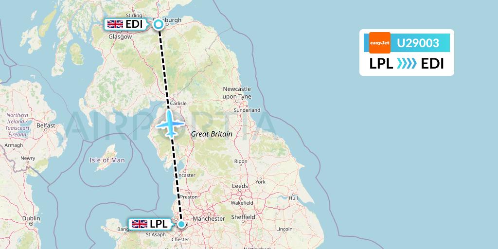 U29003 EasyJet Flight Map: Liverpool to Edinburgh
