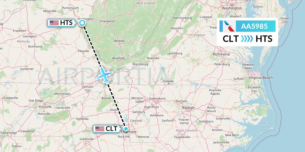AA5985 American Airlines Flight Map: Charlotte to Huntington