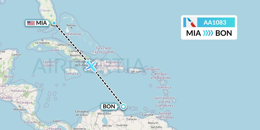 AA1083 American Airlines Flight Map: Miami to Bonaire