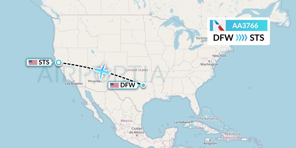 AA3766 American Airlines Flight Map: Dallas to Santa Rosa