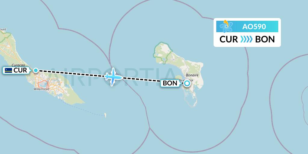 AO590 Air Juan Flight Map: Willemstad to Bonaire
