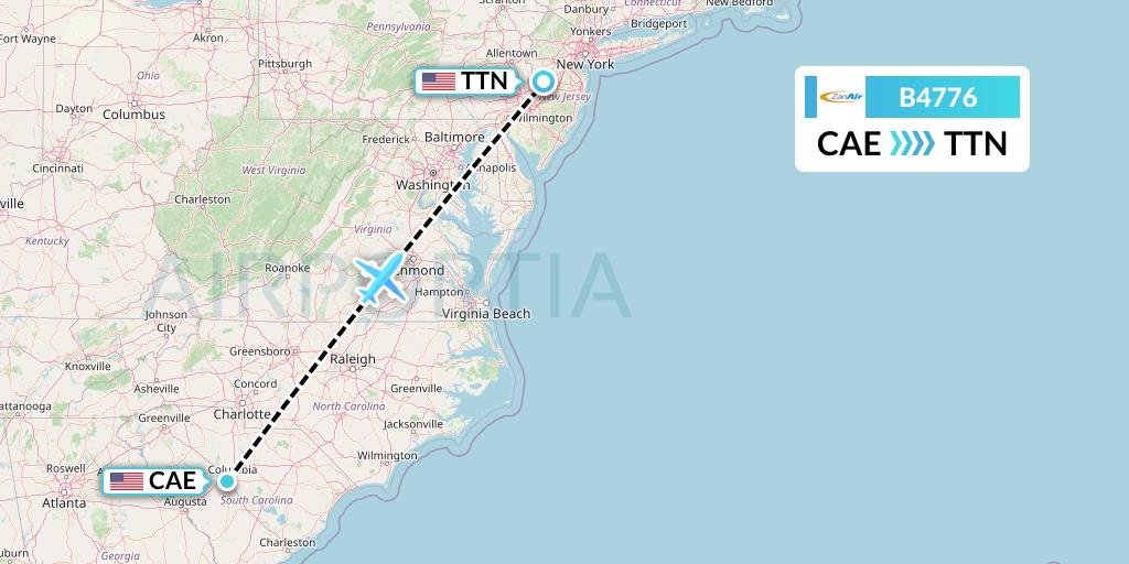B4776 ZanAir Flight Map: Columbia to Trenton