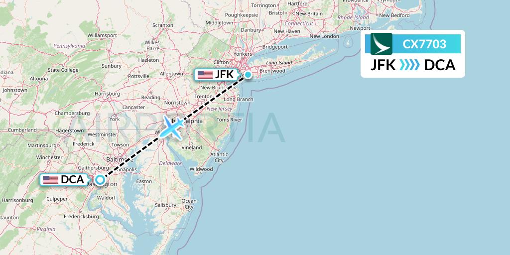 CX7703 Cathay Pacific Flight Map: New York to Washington