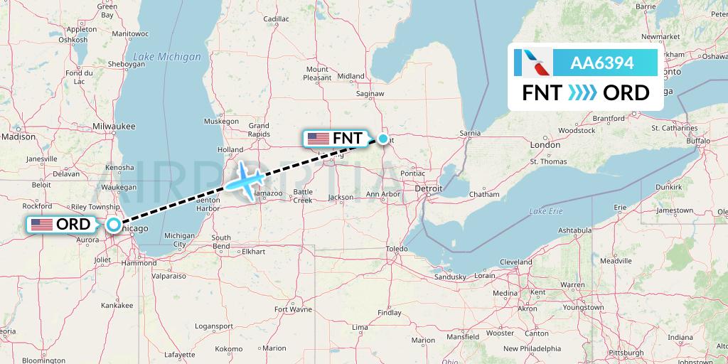 AA6394 American Airlines Flight Map: Flint to Chicago