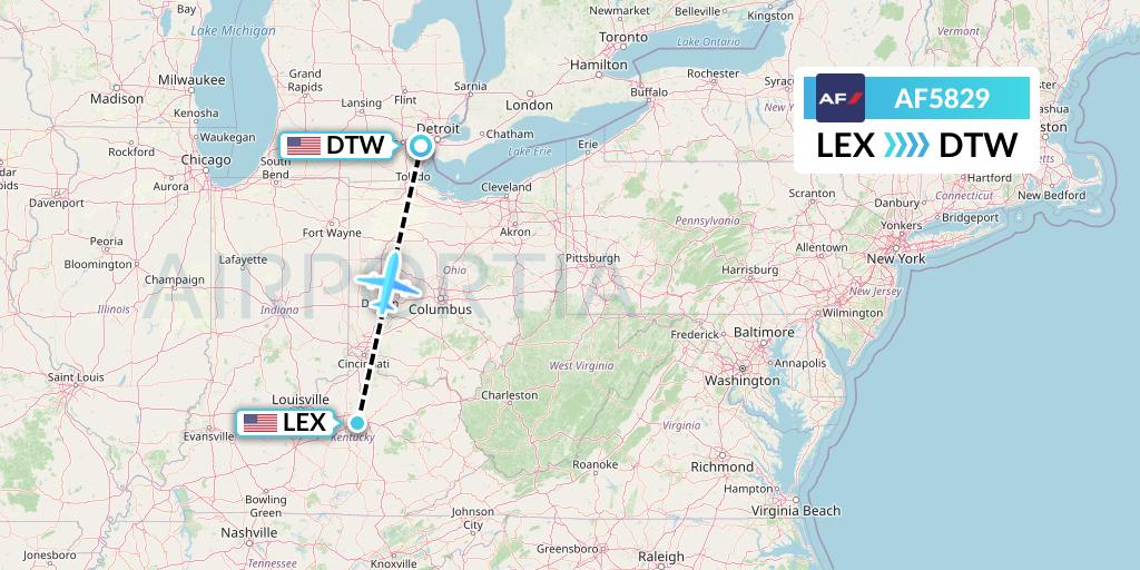 AF5829 Air France Flight Map: Lexington to Detroit