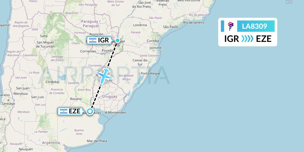 LA8309 LAN Airlines Flight Map: Puerto Iguazu to Buenos Aires