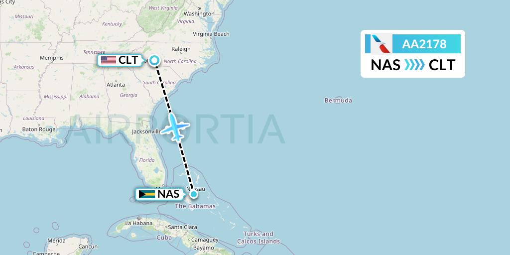 AA2178 American Airlines Flight Map: Nassau to Charlotte
