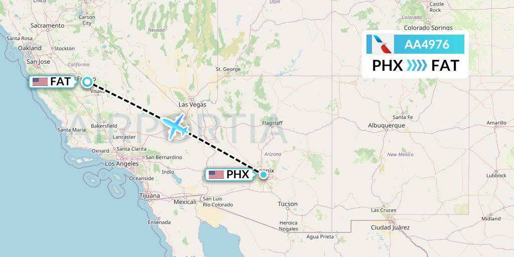 AA4976 American Airlines Flight Map: Phoenix to Fresno