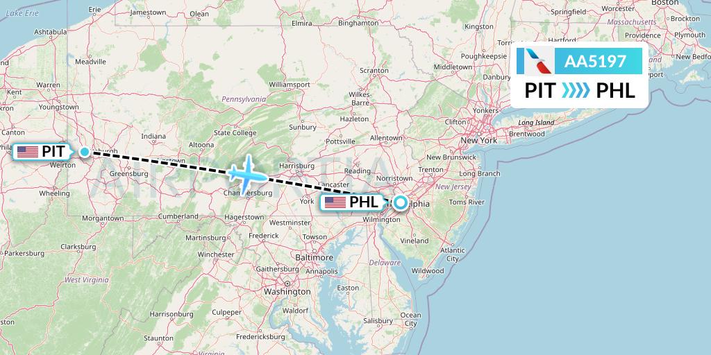 AA5197 American Airlines Flight Map: Pittsburgh to Philadelphia