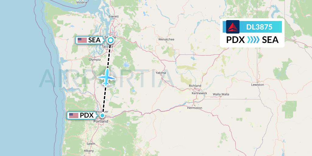 DL3875 Delta Air Lines Flight Map: Portland to Seattle