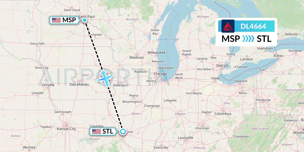 DL4664 Delta Air Lines Flight Map: Minneapolis to St. Louis