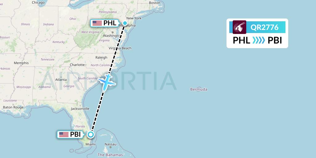 QR2776 Qatar Airways Flight Map: Philadelphia to West Palm Beach