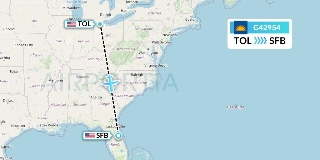 G42954 Allegiant Air Flight Map: Toledo to Orlando