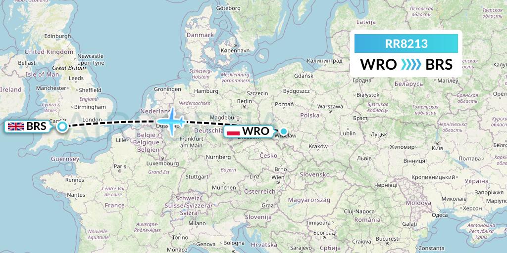 RR8213 Royal Air Force Flight Map: Wroclaw to Bristol