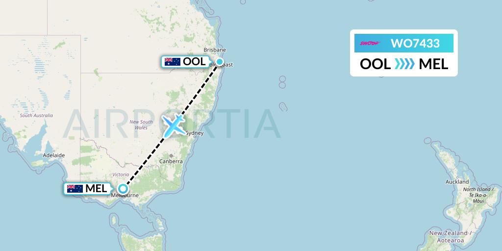 WO7433 Swoop Flight Map: Gold Coast to Melbourne