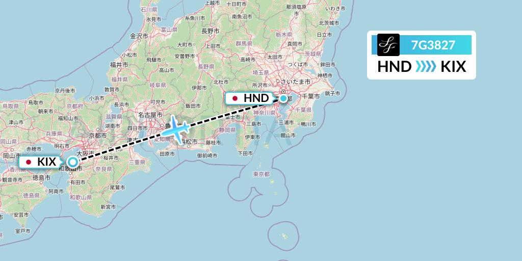 7G3827 Starflyer Flight Map: Tokyo to Osaka