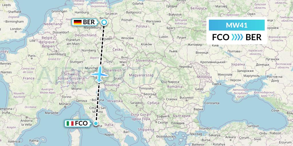 MW41 Mokulele Flight Service Flight Map: Rome to Berlin