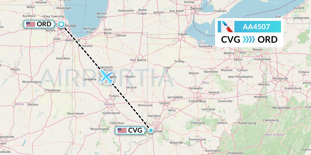 AA4507 American Airlines Flight Map: Cincinnati to Chicago