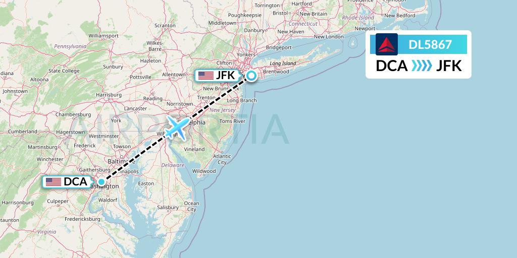 DL5867 Delta Air Lines Flight Map: Washington to New York