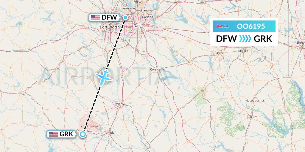 OO6195 SkyWest Airlines Flight Map: Dallas to Killeen