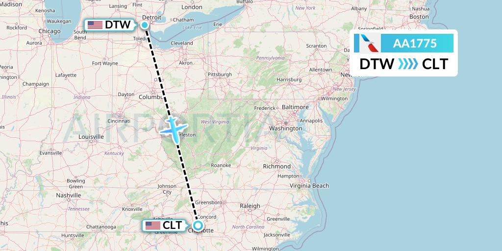 AA1775 American Airlines Flight Map: Detroit to Charlotte