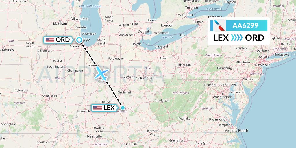 AA6299 American Airlines Flight Map: Lexington to Chicago