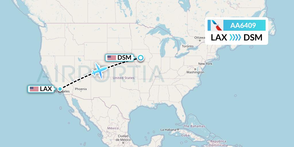 AA6409 American Airlines Flight Map: Los Angeles to Des Moines