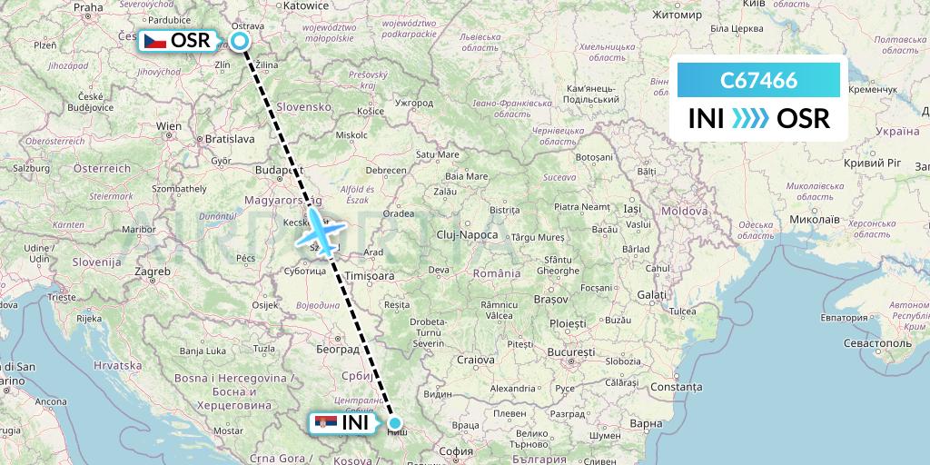C67466 Capitol Air Express Flight Map: Nis to Ostrava