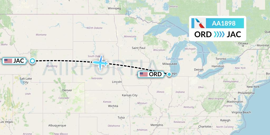 AA1898 American Airlines Flight Map: Chicago to Jackson