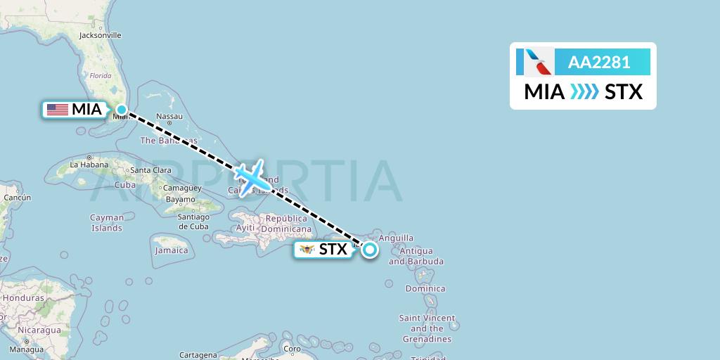 AA2281 American Airlines Flight Map: Miami to St. Croix