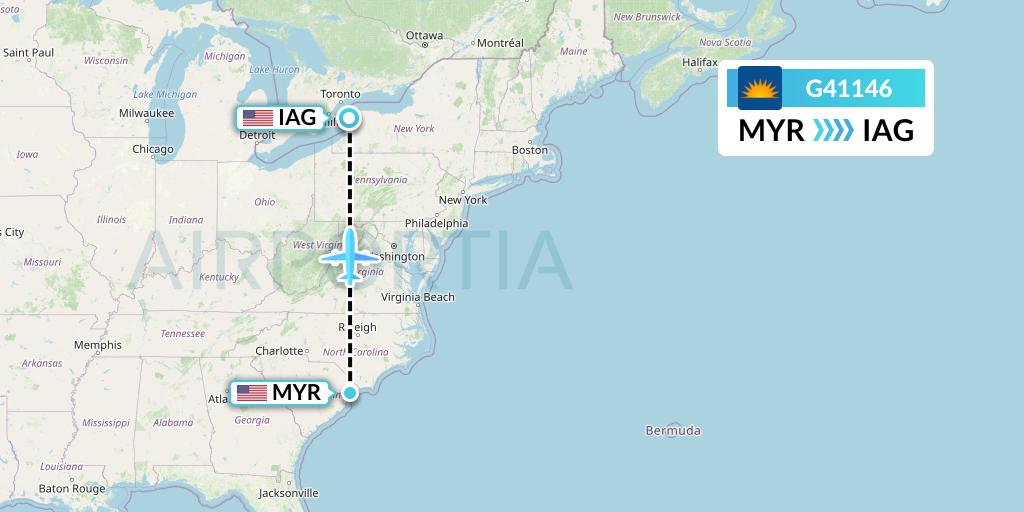 G41146 Allegiant Air Flight Map: Myrtle Beach to Niagara Falls
