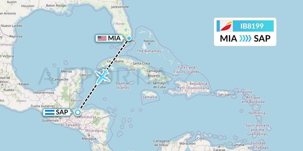 IB8199 Iberia Flight Map: Miami to San Pedro Sula