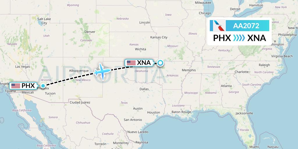AA2072 American Airlines Flight Map: Phoenix to Bentonville