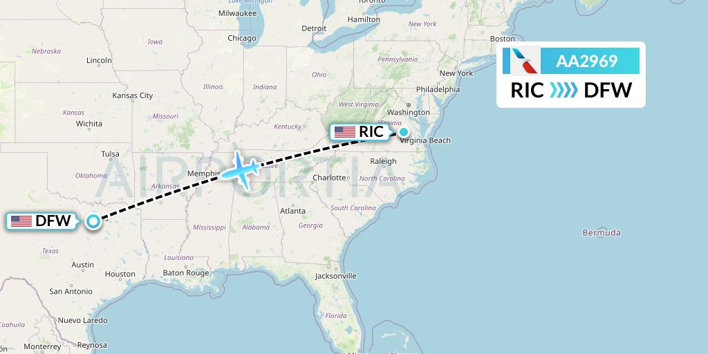 AA2969 American Airlines Flight Map: Richmond to Dallas