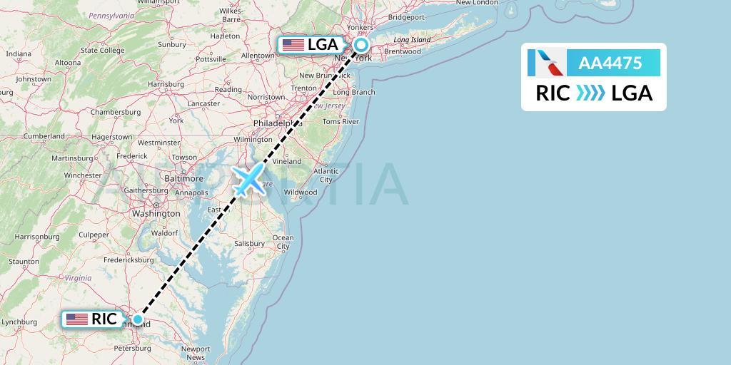 AA4475 American Airlines Flight Map: Richmond to New York