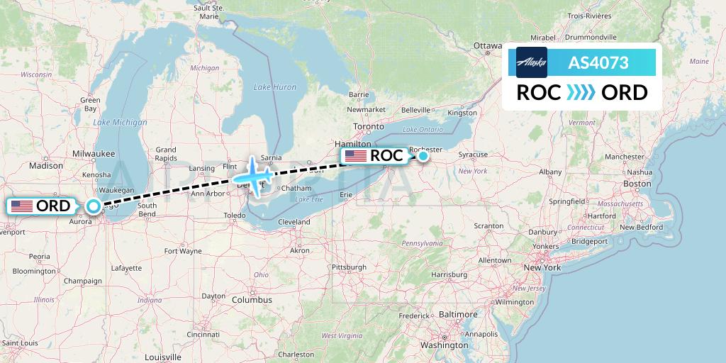 AS4073 Alaska Airlines Flight Map: Rochester to Chicago