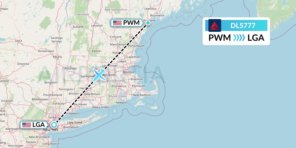 DL5777 Delta Air Lines Flight Map: Portland to New York