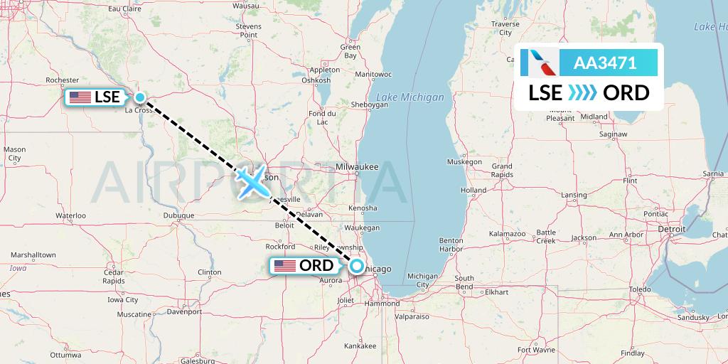 AA3471 American Airlines Flight Map: La Crosse to Chicago