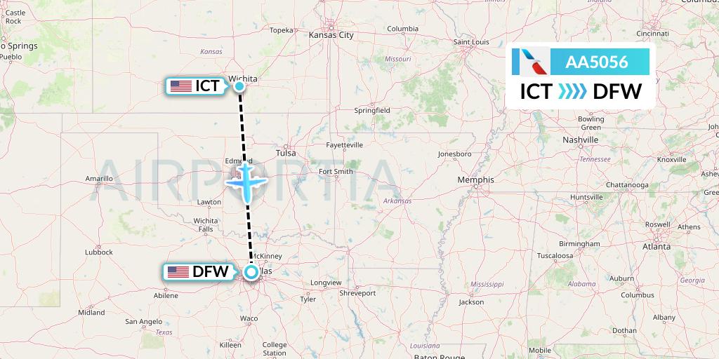 AA5056 American Airlines Flight Map: Wichita to Dallas