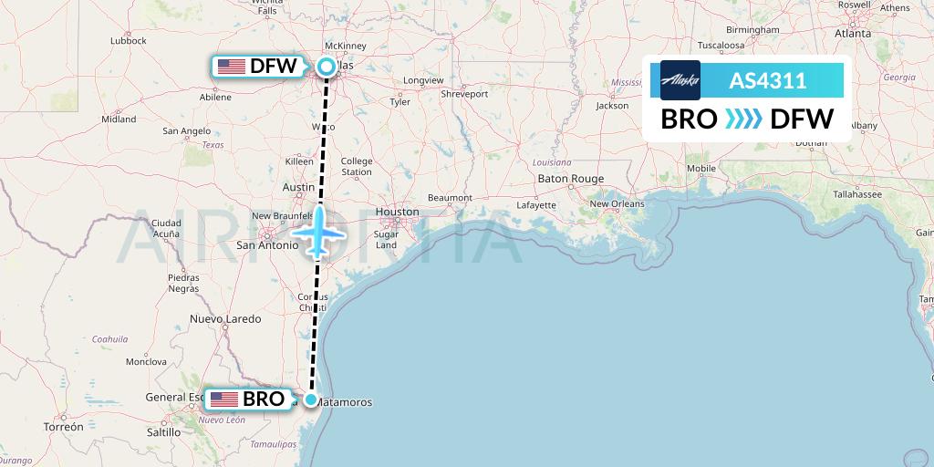 AS4311 Alaska Airlines Flight Map: Brownsville to Dallas