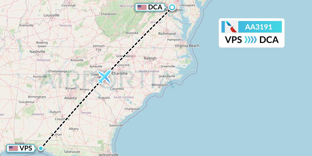 AA3191 American Airlines Flight Map: Valparaiso to Washington